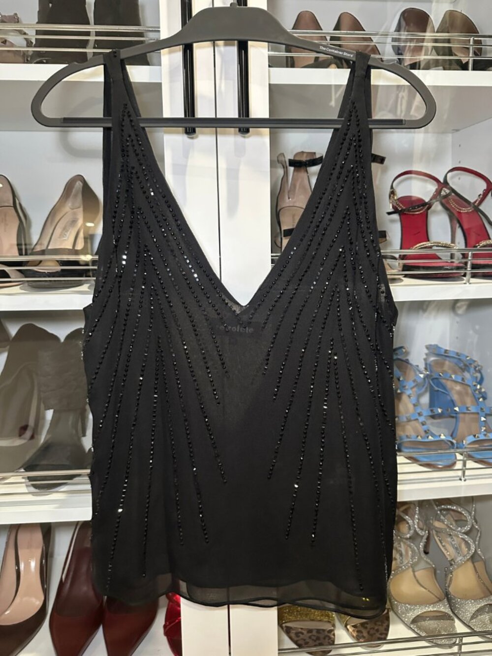 Retrofête Vida Embellished Silk Tank Top | Black | Size M | NWOT - Picture 6 of 11